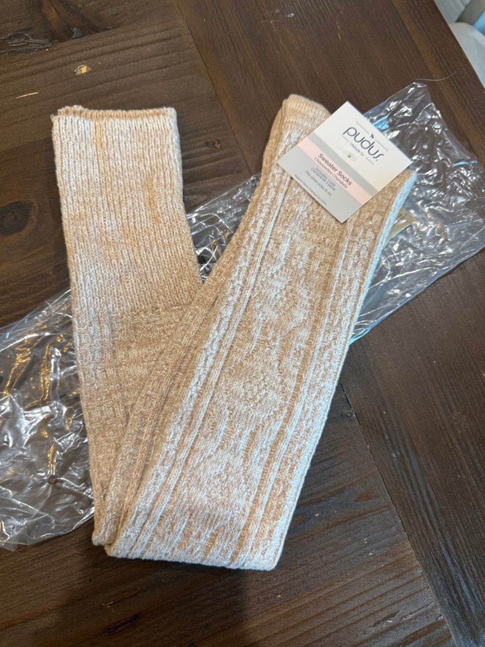 Pudus Beige Cable Knit Cozy Socks